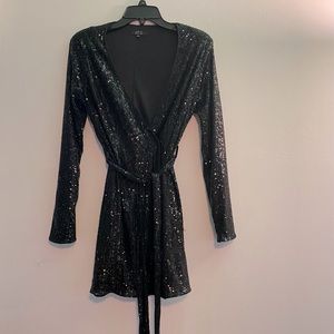 Black sequin wrap dress